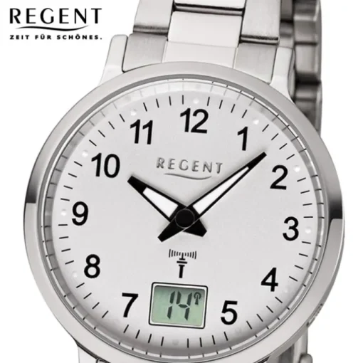 Regent Damen Funkuhr Analog-Digital FR-260 Funk-Uhr Metall silber URFR260