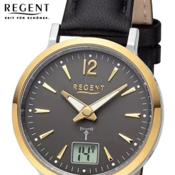 Regent Damen Funkuhr Analog-Digital Lederarmband schwarz URFR283
