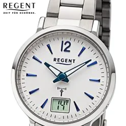 Regent Damen Funkuhr Analog-Digital Metallarmband silber URFR267