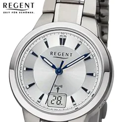 Regent Damen Funkuhr Analog-Digital Metallarmband silber URFR270