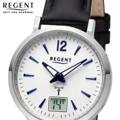 Regent Damen Funkuhr Analog-Digital Lederarmband schwarz URFR284