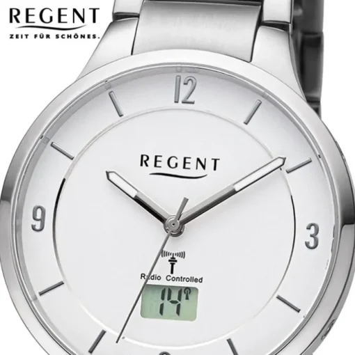 Regent Damen Funkuhr Analog-Digital Metallarmband silber URFR287