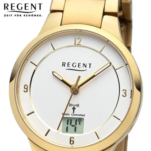 Regent Damen Funkuhr Analog-Digital Metallarmband gold URFR289