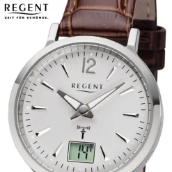 Regent Damen Funkuhr Analog-Digital FR-256 Funk-Uhr Leder braun URFR256
