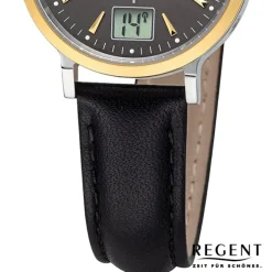 Regent Damen Funkuhr Analog-Digital Lederarmband schwarz URFR283