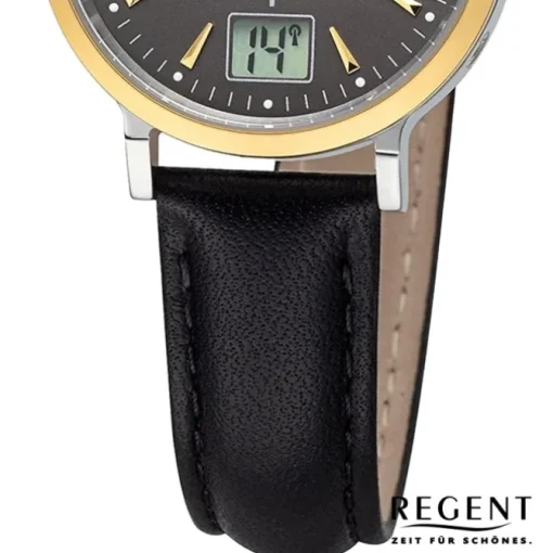Regent Damen Funkuhr Analog-Digital Lederarmband schwarz URFR283