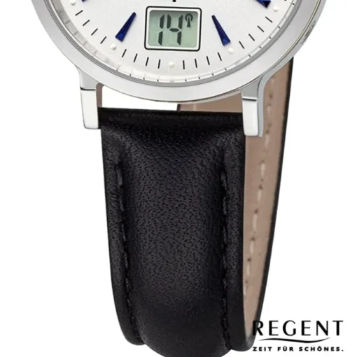 Regent Damen Funkuhr Analog-Digital Lederarmband schwarz URFR284