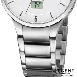 Regent Damen Funkuhr Analog-Digital Metallarmband silber URFR287