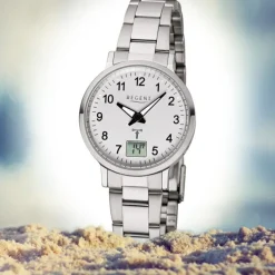 Regent Damen Funkuhr Analog-Digital FR-260 Funk-Uhr Metall silber URFR260
