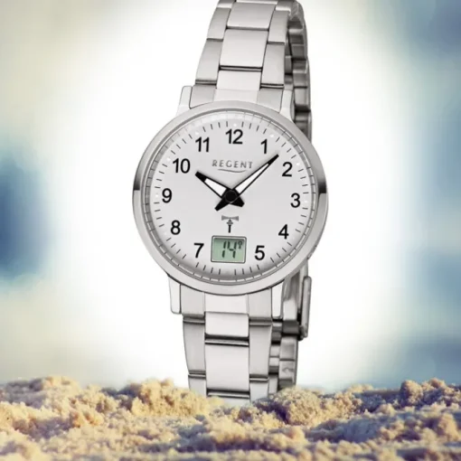 Regent Damen Funkuhr Analog-Digital FR-260 Funk-Uhr Metall silber URFR260