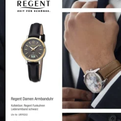Regent Damen Funkuhr Analog-Digital Lederarmband schwarz URFR283