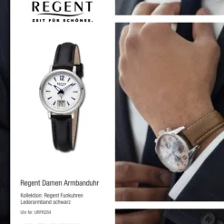 Regent Damen Funkuhr Analog-Digital Lederarmband schwarz URFR284