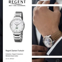Regent Damen Funkuhr Analog-Digital Metallarmband silber URFR287