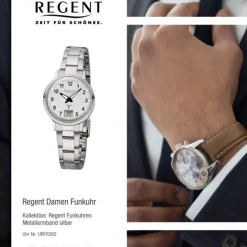Regent Damen Funkuhr Analog-Digital FR-260 Funk-Uhr Metall silber URFR260