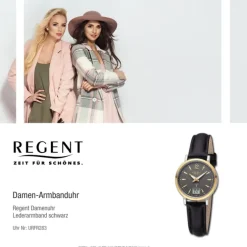 Regent Damen Funkuhr Analog-Digital Lederarmband schwarz URFR283