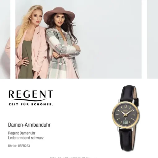 Regent Damen Funkuhr Analog-Digital Lederarmband schwarz URFR283