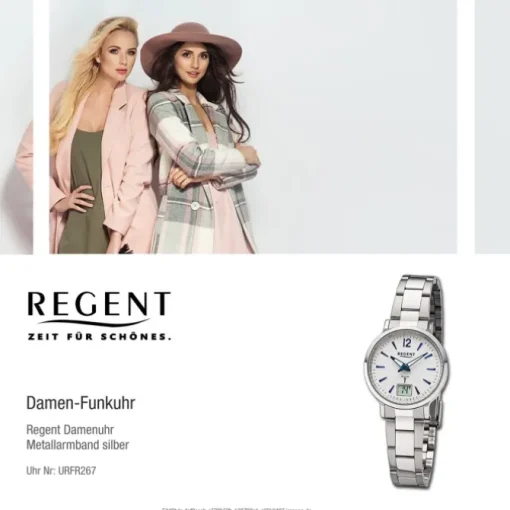 Regent Damen Funkuhr Analog-Digital Metallarmband silber URFR267