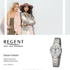 Regent Damen Funkuhr Analog-Digital Metallarmband silber URFR270