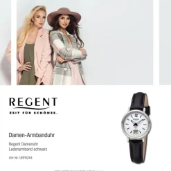 Regent Damen Funkuhr Analog-Digital Lederarmband schwarz URFR284