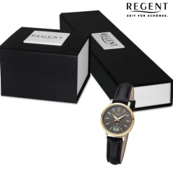 Regent Damen Funkuhr Analog-Digital Lederarmband schwarz URFR283