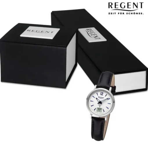 Regent Damen Funkuhr Analog-Digital Lederarmband schwarz URFR284