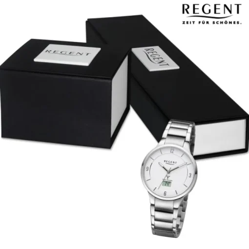 Regent Damen Funkuhr Analog-Digital Metallarmband silber URFR287