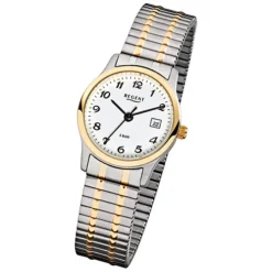 Regent Damen, Herren-Armbanduhr F-887 Quarz-Uhr Stahl-Armband silber gold URF887