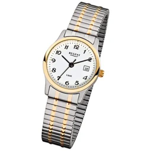 Regent Damen, Herren-Armbanduhr F-887 Quarz-Uhr Stahl-Armband silber gold URF887