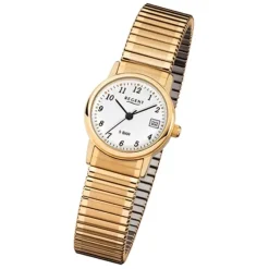 Regent Damen, Herren-Armbanduhr F-890 Quarz-Uhr Stahl-Armband gold URF890