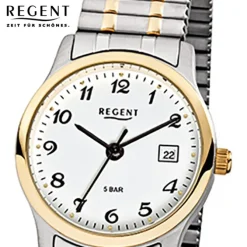 Regent Damen, Herren-Armbanduhr F-887 Quarz-Uhr Stahl-Armband silber gold URF887