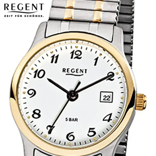 Regent Damen, Herren-Armbanduhr F-887 Quarz-Uhr Stahl-Armband silber gold URF887