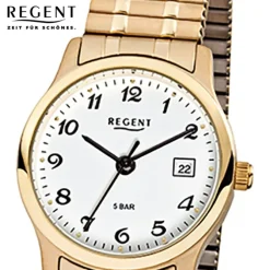 Regent Damen, Herren-Armbanduhr F-886 Quarz-Uhr Stahl-Armband gold URF886