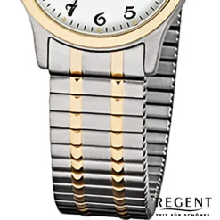 Regent Damen, Herren-Armbanduhr F-887 Quarz-Uhr Stahl-Armband silber gold URF887