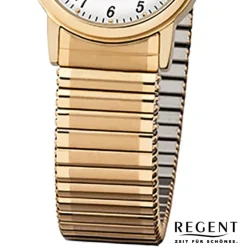 Regent Damen, Herren-Armbanduhr F-890 Quarz-Uhr Stahl-Armband gold URF890