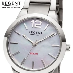 Regent Damen Solaruhr Analog Metallarmband silber grau URF1534