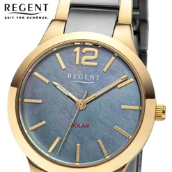 Regent Damen Solaruhr Analog Metallarmband gold grau URF1535