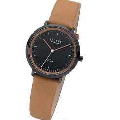 Regent Damen Titan-Armbanduhr Analog Lederarmband hellbraun URBA839