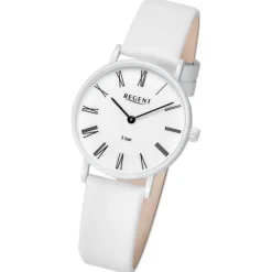 Regent Damen Titan-Armbanduhr rund Analog Lederarmband weiß URBA847