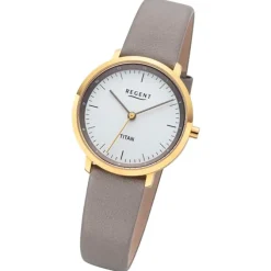 Regent Damen Titan-Armbanduhr Analog Lederarmband grau URBA838