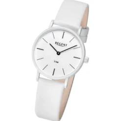 Regent Damen Titan-Armbanduhr rund Analog Lederarmband weiß URBA848