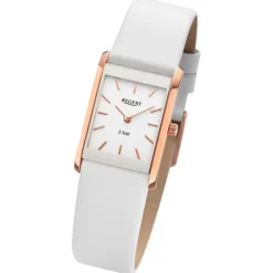 Regent Damen Titan-Armbanduhr rechteck Analog Lederarmband weiß URBA846