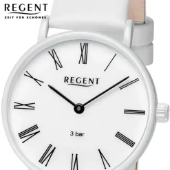 Regent Damen Titan-Armbanduhr rund Analog Lederarmband weiß URBA847