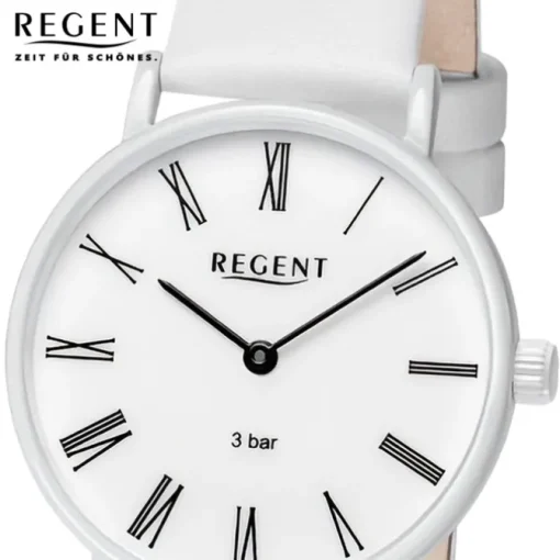 Regent Damen Titan-Armbanduhr rund Analog Lederarmband weiß URBA847