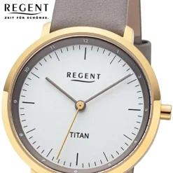 Regent Damen Titan-Armbanduhr Analog Lederarmband grau URBA838