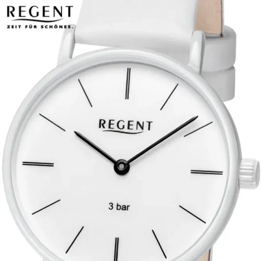 Regent Damen Titan-Armbanduhr rund Analog Lederarmband weiß URBA848