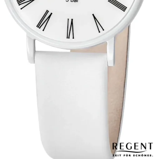 Regent Damen Titan-Armbanduhr rund Analog Lederarmband weiß URBA847