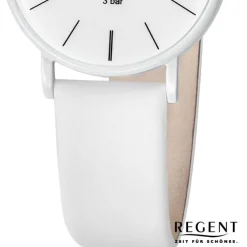 Regent Damen Titan-Armbanduhr rund Analog Lederarmband weiß URBA848