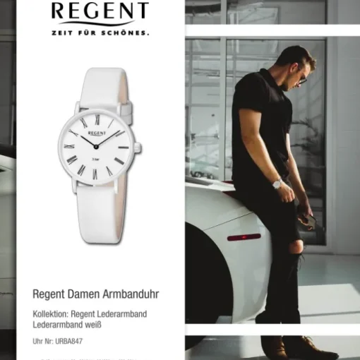 Regent Damen Titan-Armbanduhr rund Analog Lederarmband weiß URBA847