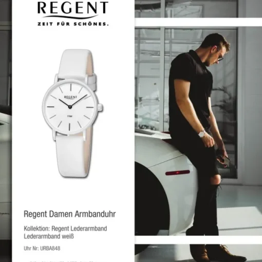 Regent Damen Titan-Armbanduhr rund Analog Lederarmband weiß URBA848
