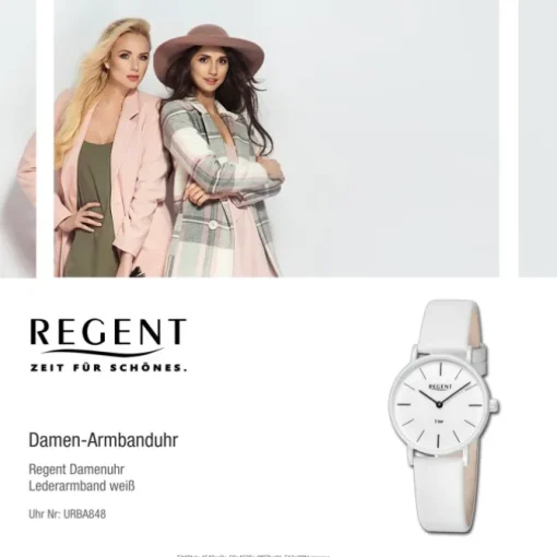 Regent Damen Titan-Armbanduhr rund Analog Lederarmband weiß URBA848